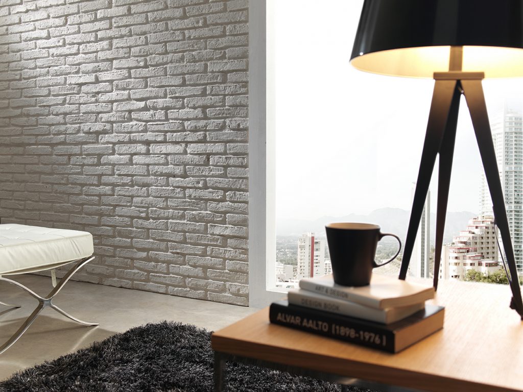White Rustic Faux brick wall cladding - living room (71)